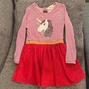 Unicorn Striped Dress with Red Skirt
